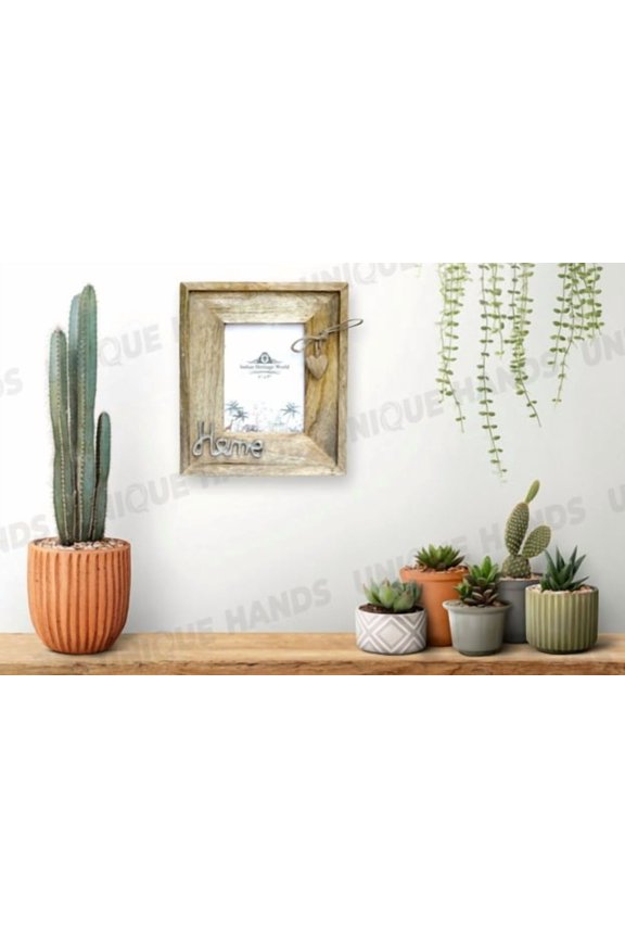 Natural Elegant Hand-Carved Mango Wood Photo Frame Rectangular, Table Top Display, Enamel & Natural Finish