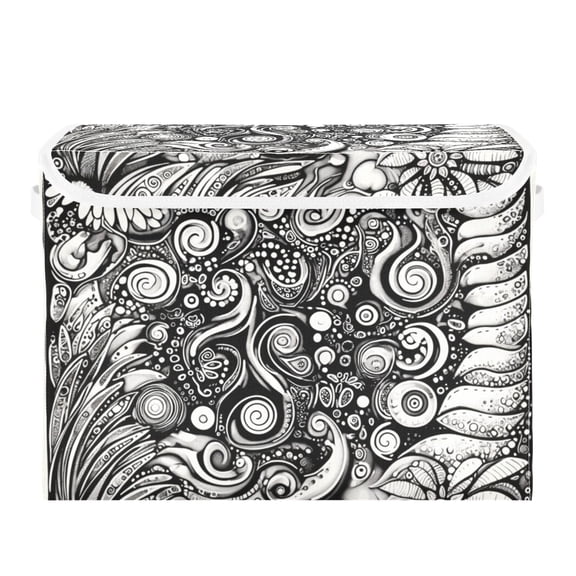 Natural Elements Abstract Design Large Storage Bins with Linen Collapsible Lid Storage Box 16.7 x 12.6 x 11.8in