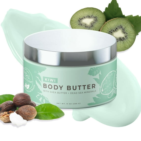 Natural Elephant Body Butter - with Shea Butter, Dead Sea Minerals, Vitamin E- All-Day Hydrating Lotion, Luxurious Moisturizer, Cruelty-Free, Paraben-Free, Luscious Kiwi Scented, 9 oz