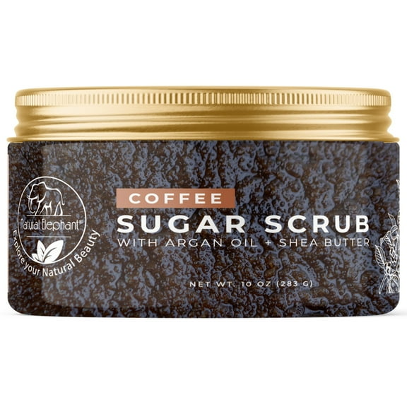 Natural Elephant Coffee Exfoliating Sugar Scrub with Argan Oil and Shea Butter 10 oz (283g)