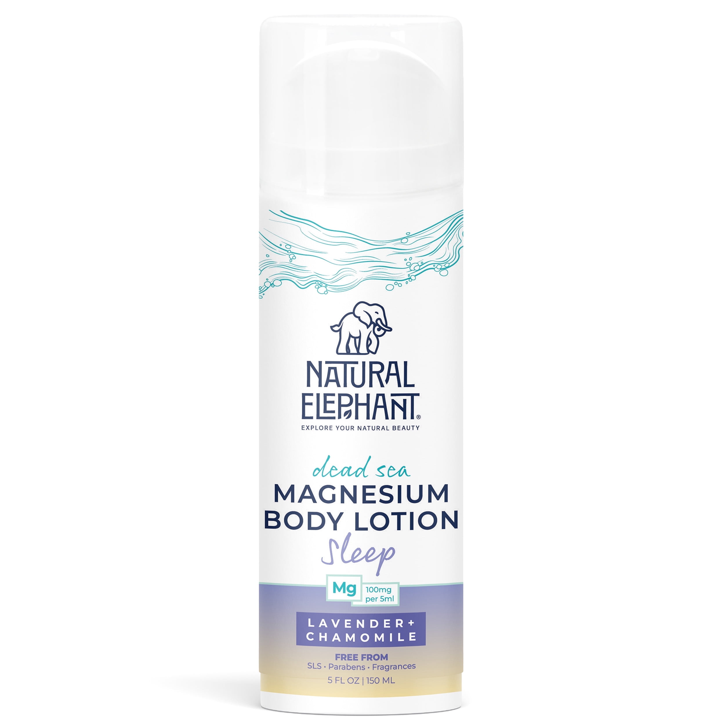 Natural Elephant Dead Sea Magnesium Lotion – Sleeptime Lavender Scented Body Moisturizer | Topical Magnesium with Dead Sea Minerals – 5 oz (150 ml)