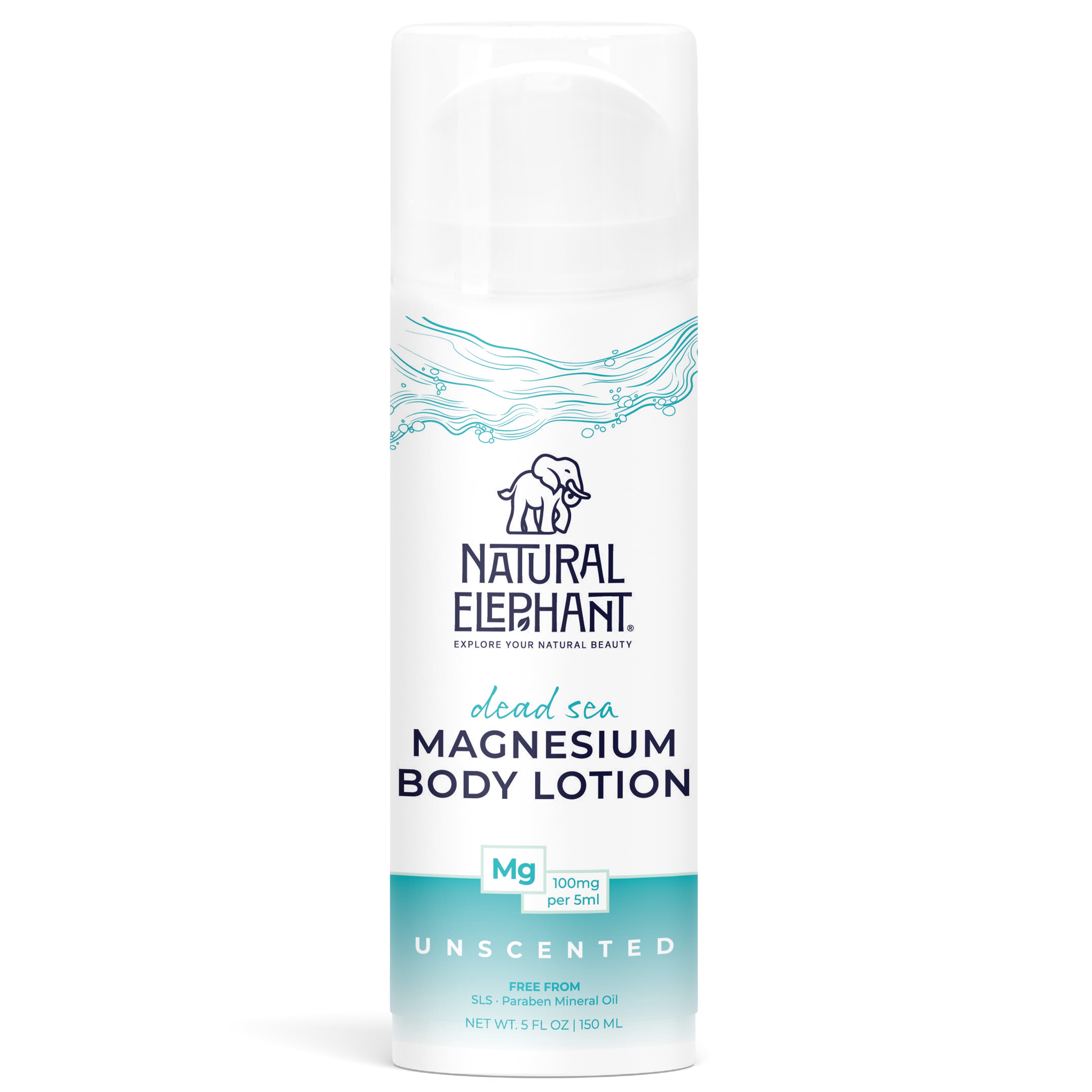 Natural Elephant Dead Sea Magnesium Lotion – Unscented Body Moisturizer | Topical Magnesium with Dead Sea Minerals – 5 oz (150 ml)