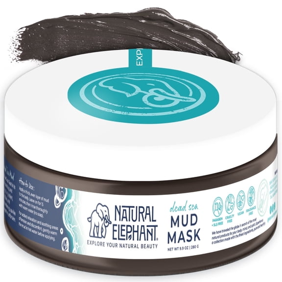Natural Elephant Dead Sea Mud Mask - Deep Pore Cleansing for Face & Body - Acne, Blackheads, Oily Skin – 100% Natural Skin Care – Tightens Skin- for Woman and Men - 9oz