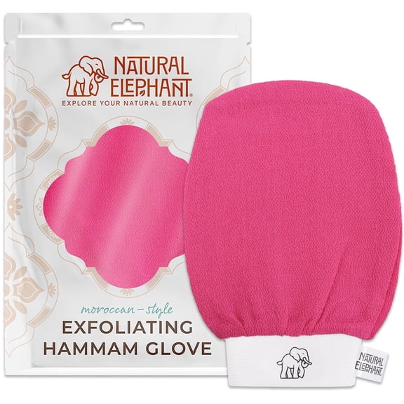 Natural Elephant Exfoliating Hammam Glove | Authentic Moroccan Kessa Body Scrub Mitt for Spa-Quality Skin Renewal | Pink Tulip Single