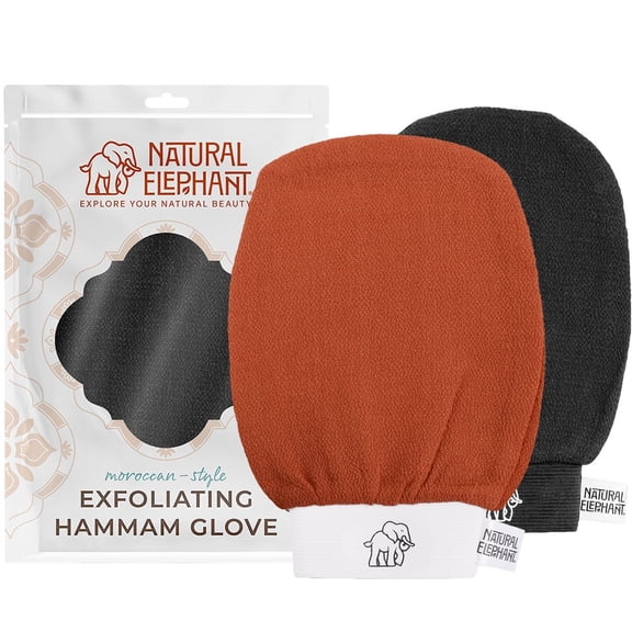 Natural Elephant Exfoliating Hammam Glove (Pure Black and Burnt Orange (Pack of 2))