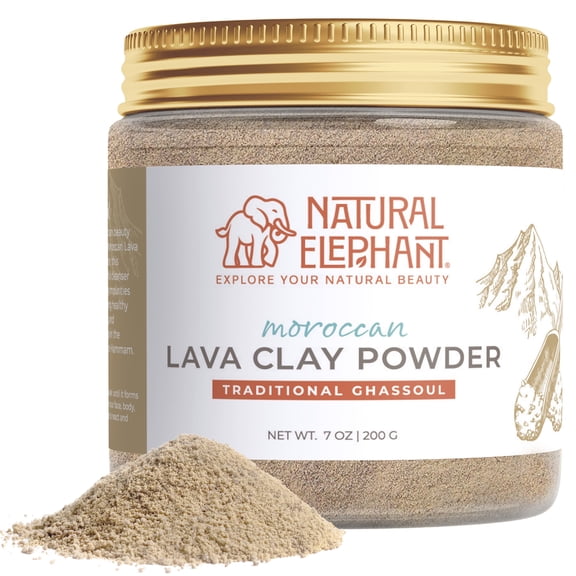 Natural Elephant Ghassoul (Rhassoul) Moroccan Lava Clay Powder | 100% Pure & Natural Face & Body Mask Powder | 200g (7 oz) Jar