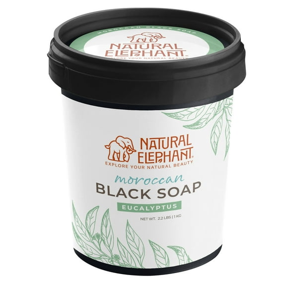 Natural Elephant Moroccan Black Soap With Eucalyptus Essential Oil 1kg (2.2 lbs)