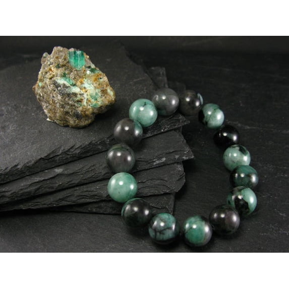 Natural Emerald 12mm Round Shape Smooth Cut Beads Stretchable Bracelet for Men & Women.