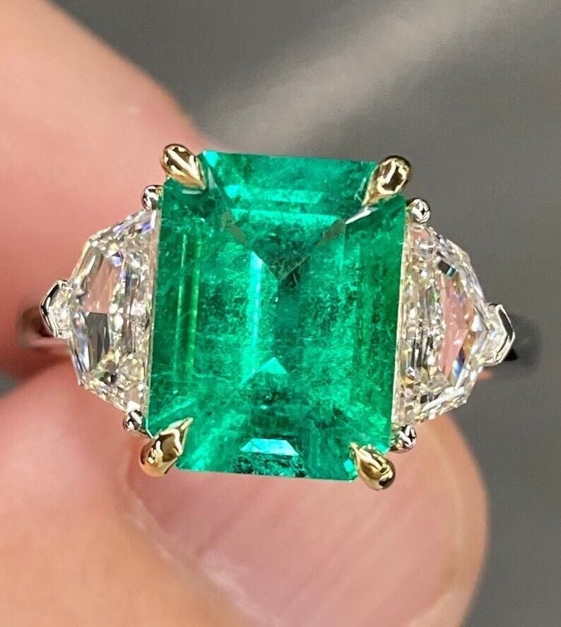 ARENA GEMS JEWELLERY Arenagemsjewellery Round Green Emerald 5.45 ct 925 Sterling Silver Ring