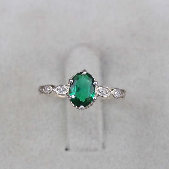 Natural Emerald 925 Sterling Silver Ring, Oval Cut Anniversary Gift Ring Christmas Gift For Him