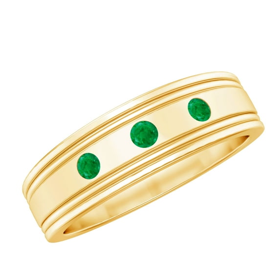 Rosec Jewels Natural Emerald Band Ring for Women, Wide Band Ring - AAA Quality Emerald, 10K Yellow Gold, US 4.50
