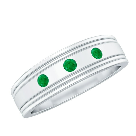 Rosec Jewels Natural Emerald Band Ring for Women, Wide Band Ring - AAA Quality Emerald, 18K White Gold, US 3.50