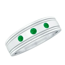 Rosec Jewels Natural Emerald Band Ring for Women, Wide Band Ring - AAA Quality Emerald, 925 Sterling Silver, US 4.00