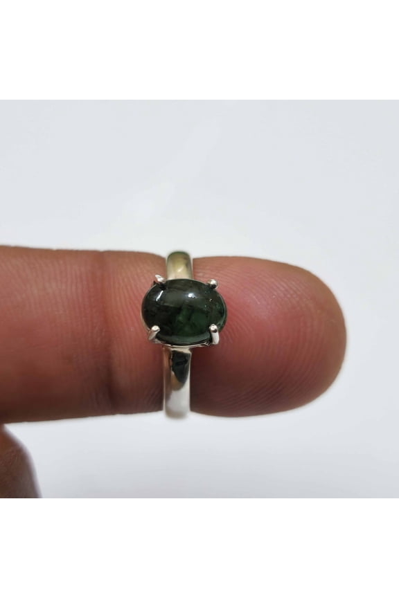 Natural Emerald Cabochon 925 Sterling Silver Ring Jewelry