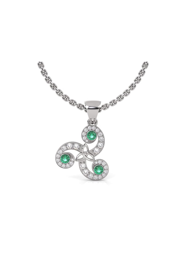 Natural Emerald Celtic Trinity Knot,Spiral Silver Pendant,Triquetra Symbol Pendant| May Birthstone, Birthday,Anniversary,Christmas Gift,Beltane Fire Festival|Fantasy,Celtic,Mystical Inspired Jewelry