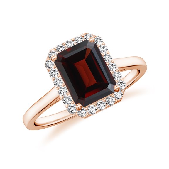 Natural Emerald Cut Garnet Halo Engagement Ring with Moissanite in Rose Gold Plated/ 925 Sterling Silver| January Birthstone, Birthday, Anniversary, Wedding Jewelry, Ring Size 9