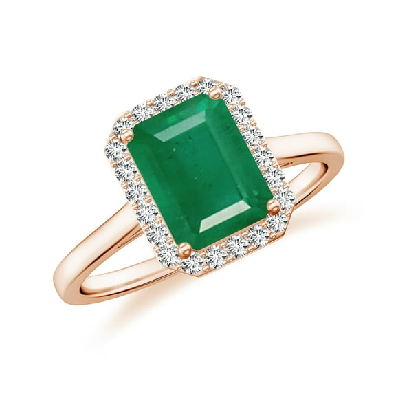 Natural Emerald Cut Emerald Halo Engagement Ring with Moissanite in Rose Gold Plated/ 925 Sterling Silver| May Birthstone, Birthday, Anniversary, Wedding Jewelry, Ring Size 6