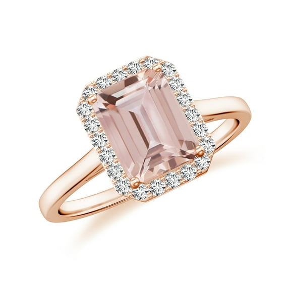 Natural Emerald Cut Morganite Halo Engagement Ring with Moissanite in Rose Gold Plated/ 925 Sterling Silver| Birthstone, Birthday, Anniversary, Wedding Jewelry, Ring Size 8
