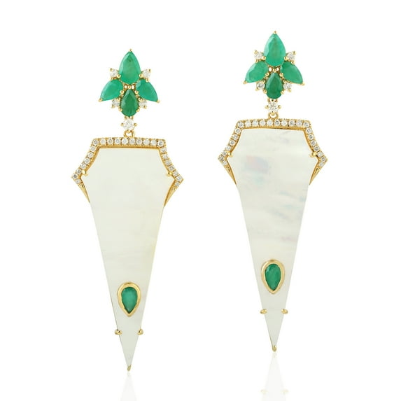 Natural Emerald Dangle Earrings 18k Yellow Gold Jewelry