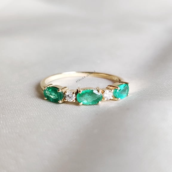 Natural Emerald & Diamond Ring, 14K Solid Yellow Gold Emerald Ring, May Birthstone, Cocktail Ring, Wedding Gift, Emerald Diamond Jewelry