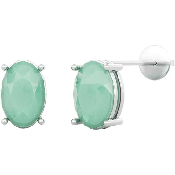 Natural Emerald Earrings,925 Silver Stud Earring For Women Birthstone Stud Earrings,Green,5 * 3MM