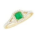 thumbnail image 1 of Rosec Jewels Emerald Engagement Ring with Split Shank (AAA Quality) - Princess Cut Emerald Ring with Diamond - with Jewelry Box, 18K Yellow Gold, US 3.00, 1 of 8
