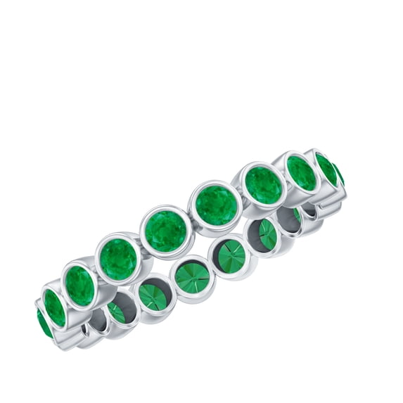 Rosec Jewels Natural Emerald Eternity Ring for Women - AAA Quality - Emerald Stackable Ring - Ready to Gift with Jewelry Box, 18K White Gold, US 7.00