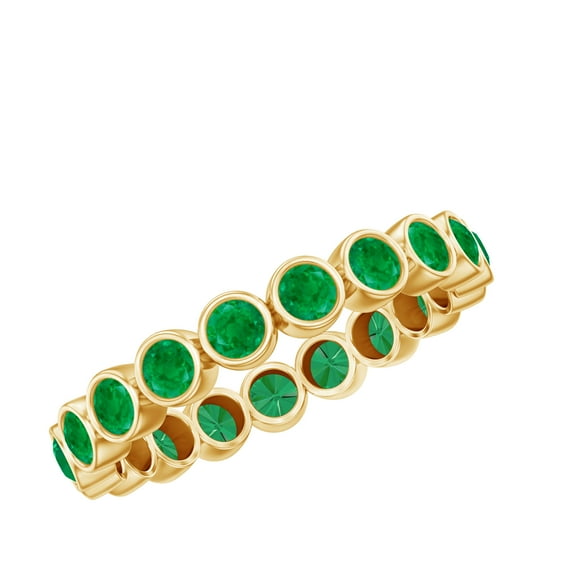 Rosec Jewels Natural Emerald Eternity Ring for Women - AAA Quality - Emerald Stackable Ring - Ready to Gift with Jewelry Box, 18K Yellow Gold, US 3.50
