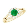 thumbnail image 1 of Rosec Jewels Natural Emerald Floral Ring with Diamond Halo - AAA Quality, 14K Yellow Gold, US 4.50, 1 of 7