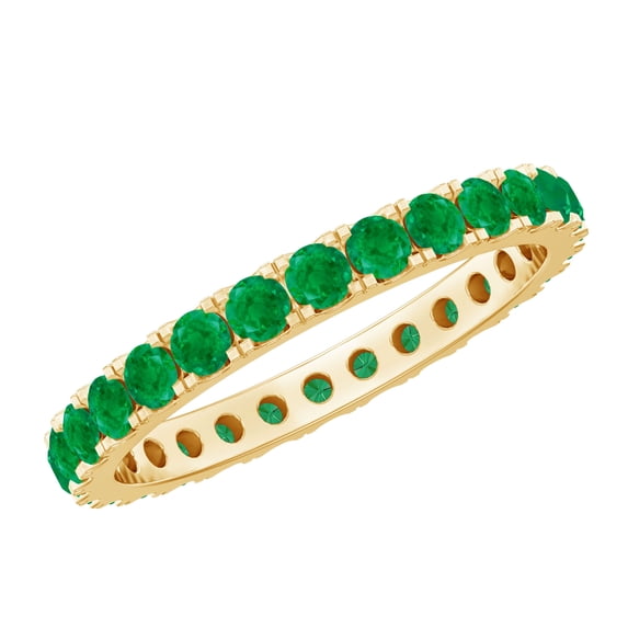 Rosec Jewels Real Emerald Eternity Ring for Anniversary - May Birthstone Emerald Stackable Ring - Ready to Gift with Jewelry Box, 10K Yellow Gold, US 8.00