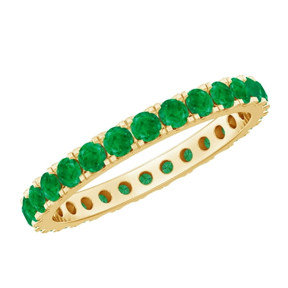 Rosec Jewels Real Emerald Eternity Ring for Anniversary - May Birthstone Emerald Stackable Ring - Ready to Gift with Jewelry Box, 14K Yellow Gold, US 11.00