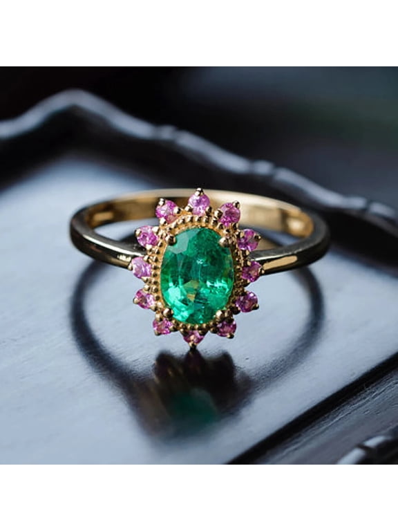 Natural Emerald Gemstone Ring,14K Solid Gold,Anniversary/Christmas Gift For Her