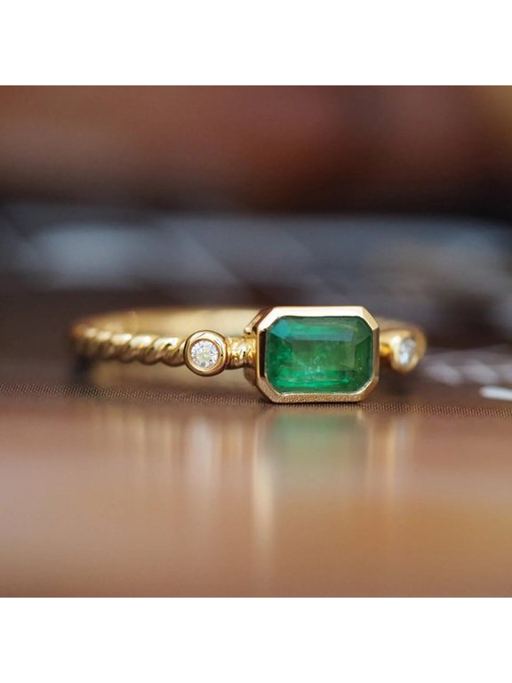 Natural Emerald Gemstone Ring,14K Yellow Gold,Engagement /Christmas Gift for Her