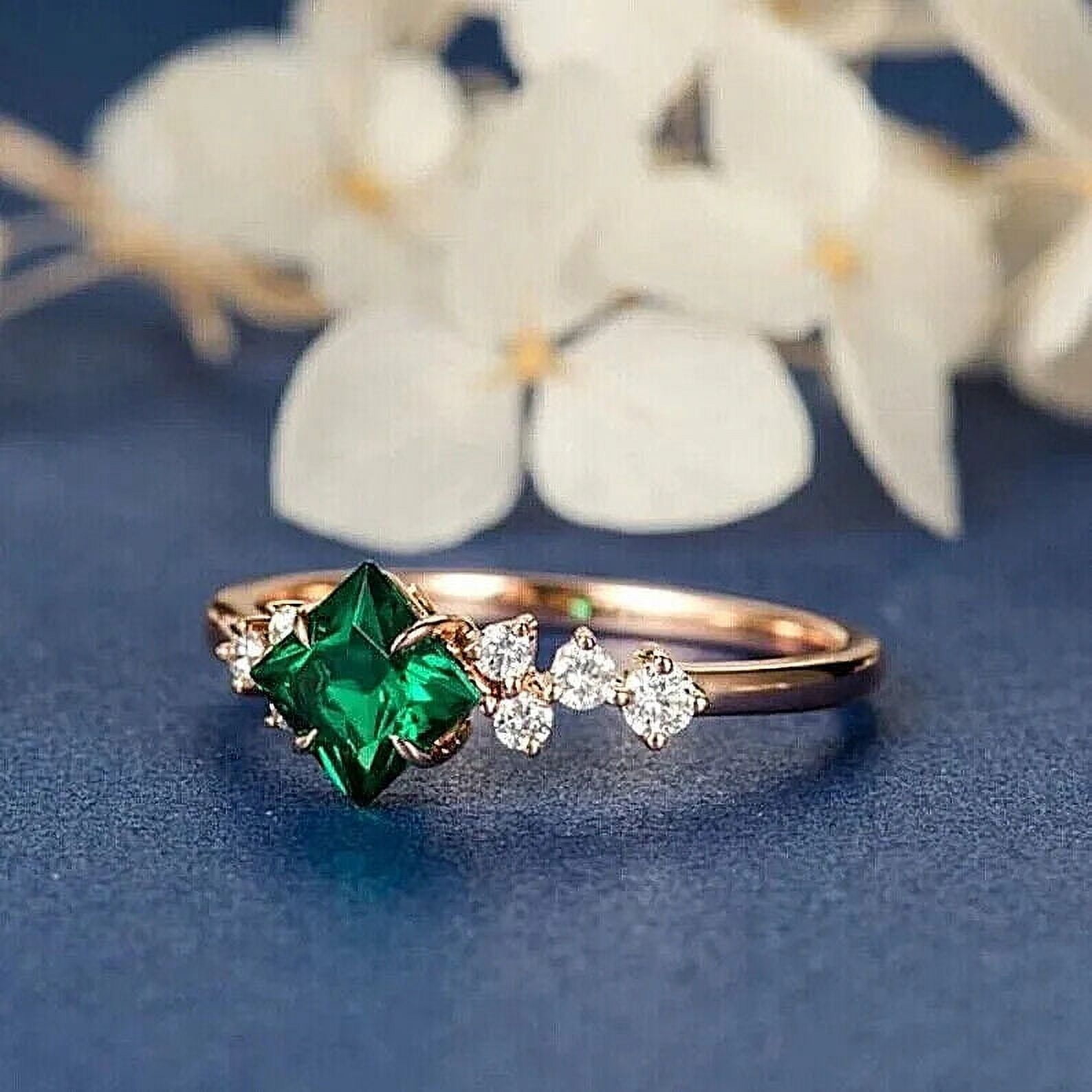 Natural Emerald Gemstone Ring,14k Yellow Gold Ring, Engagement Ring For Women