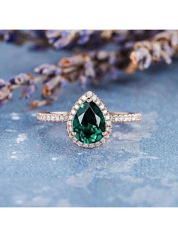 Natural Emerald Gemstone Ring,14k Yellow Gold Ring, Engagement Ring For Women