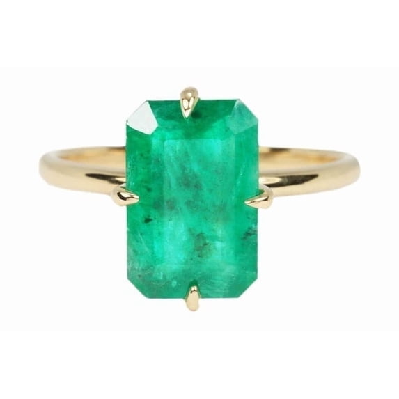 Natural Emerald Gemstone Ring, Emerald Cut Ring, 925 Yellow Gold Plated Sterling Silver Ring Wedding Gift For Him