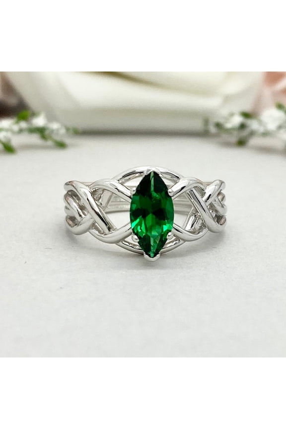 Natural Emerald Gemstone Ring, Marquise Cut Ring, 925 Sterling Silver Ring Wedding Gift For Him