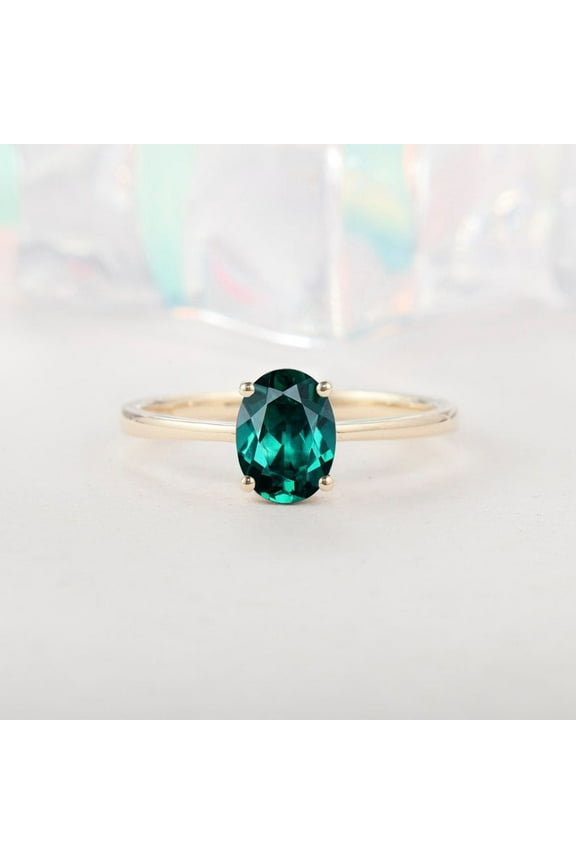 Natural Emerald Gemstone Ring, Oval Cut Ring, 925 Yellow Gold Plated Sterling Silver Ring Wedding Gift For Him