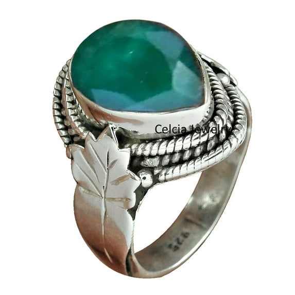 Natural Emerald Green Gemstone Faceted Pear Ring, Pure 925 Sterling Silver Statement Ring, Women Band Ring, Adorable Ring, Unique May Birthstone Ring