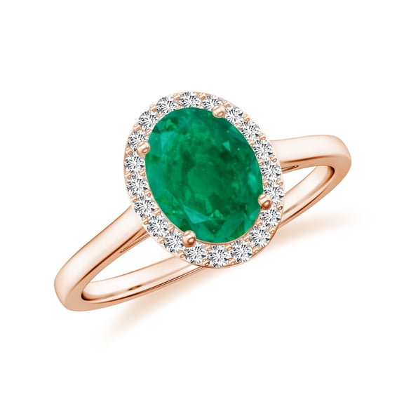 Natural Emerald Halo Engagement Ring with Moissanite in Rose Gold Plated/ 925 Sterling Silver| Oval Shaped May Birthstone, Birthday, Anniversary, Wedding Jewelry, Ring Size 6