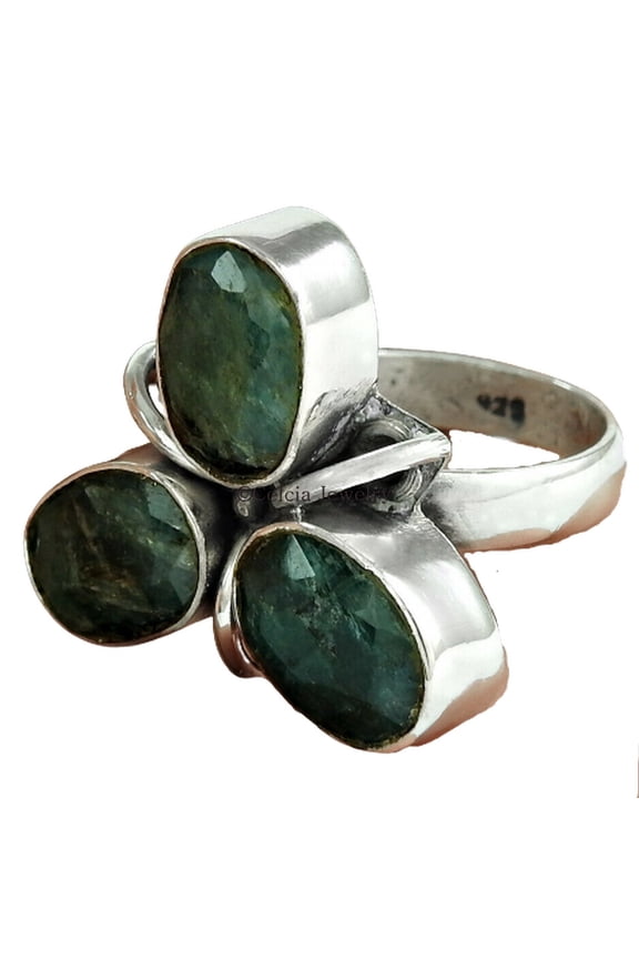 Natural Emerald Healing Gemstone Ring, Pure 925 Sterling Silver, Green Stone Oval Ring, Statement Ring, 3 Stone Ring, Stackable Ring, May Birthstone, Valentines Day Gifts For Her (emerald, 7)