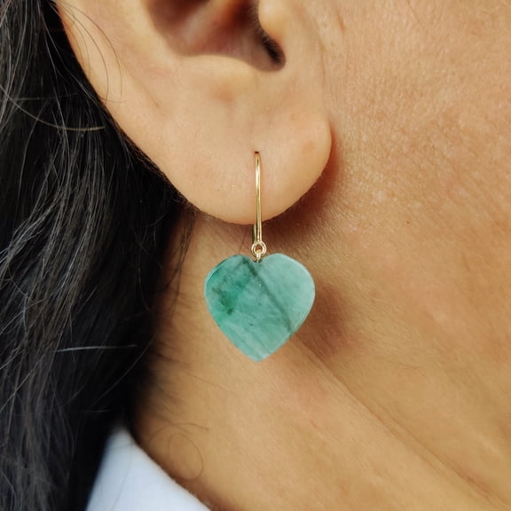 Natural Emerald Heart Earrings, 14K Solid Yellow Gold Emerald Earrings, May Birthstone Earrings, Emerald Heart Jewelry, Christmas Earrings