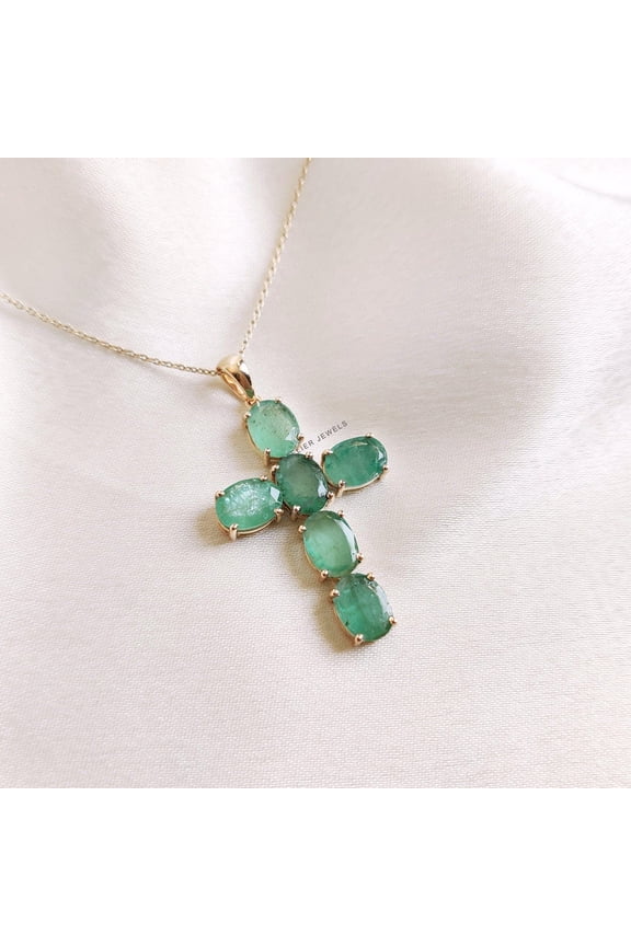 Natural Emerald Holy Cross Pendant, 14K Solid Yellow Gold Emerald Pendant, May Birthstone Pendant,Holy Cross Gemstone Pendant,Christmas Gift