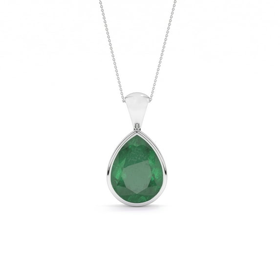 Natural Emerald Pear Shape Pendant Necklace in Sterling Silver for Women with 18-inch Adj. Chain, May Birthstone Jewelry for Her Birthday, Wedding Anniversary, Christmas, Mothers Day