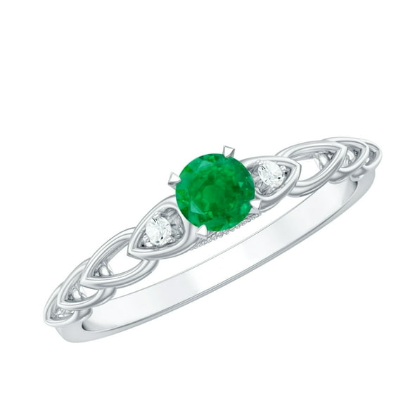 Rosec Jewels Natural Emerald Promise Ring for Women - Emerald Diamond Ring - AAA Quality - Ready to Gift for Valentines Day, 14K White Gold, US 4.00
