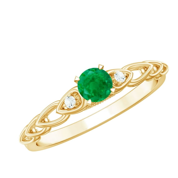 Rosec Jewels Natural Emerald Promise Ring for Women - Emerald Diamond Ring - AAA Quality - Ready to Gift for Valentines Day, 18K Yellow Gold, US 4.50