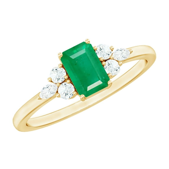 Rosec Jewels Natural Emerald Cut Emerald Engagement Ring - Emerald Diamond Ring for Women - AAA Quality - With Jewelry Box, 18K Yellow Gold, US 8.00