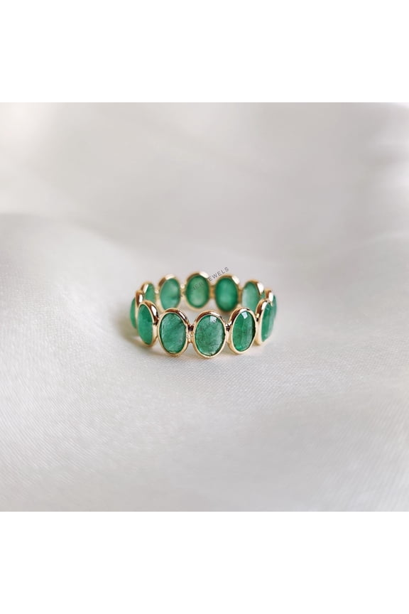 Natural Emerald Ring, 14K Solid Yellow Gold Emerald Ring, May Birthstone Ring, Infinity Bezel Ring, Pear Cut Emerald Ring, Christmas Present