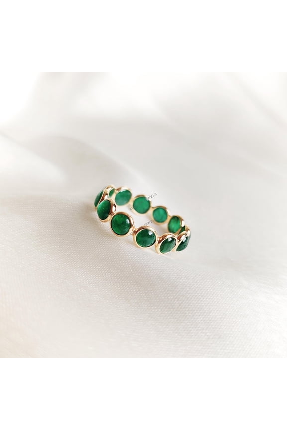 Natural Emerald Ring, 14K Solid Yellow Gold Emerald Ring, May Birthstone Ring, Infinity Bezel Set Ring, Emerald Jewelry, Christmas Present