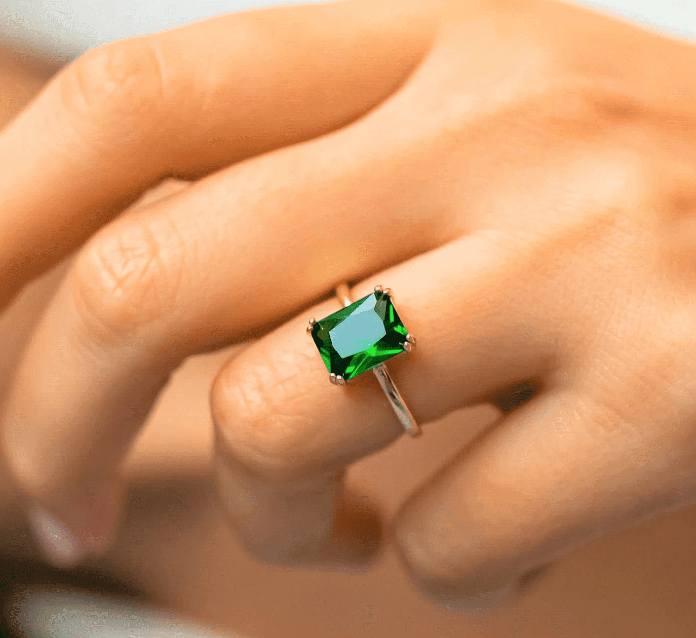 Arena Gems Jewellery Emerald Ring, 14k Yellow Goldfilled, May Birthstone Ring